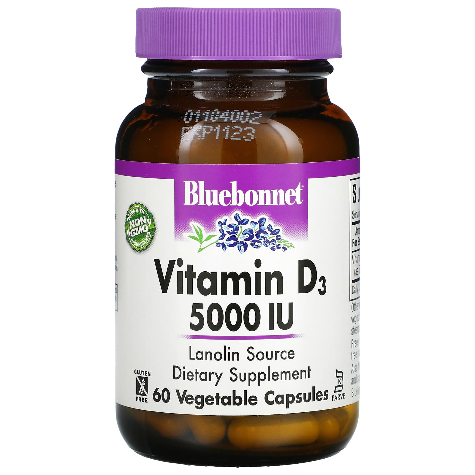Bluebonnet, Vitamin D3, 125 mcg (5000 IU), 60 Vegetable Capsules UPC 743715003682 | HiLife Vitamins
